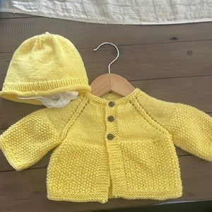 Hand-Knit Yellow Sweater & Hat Set NWOT